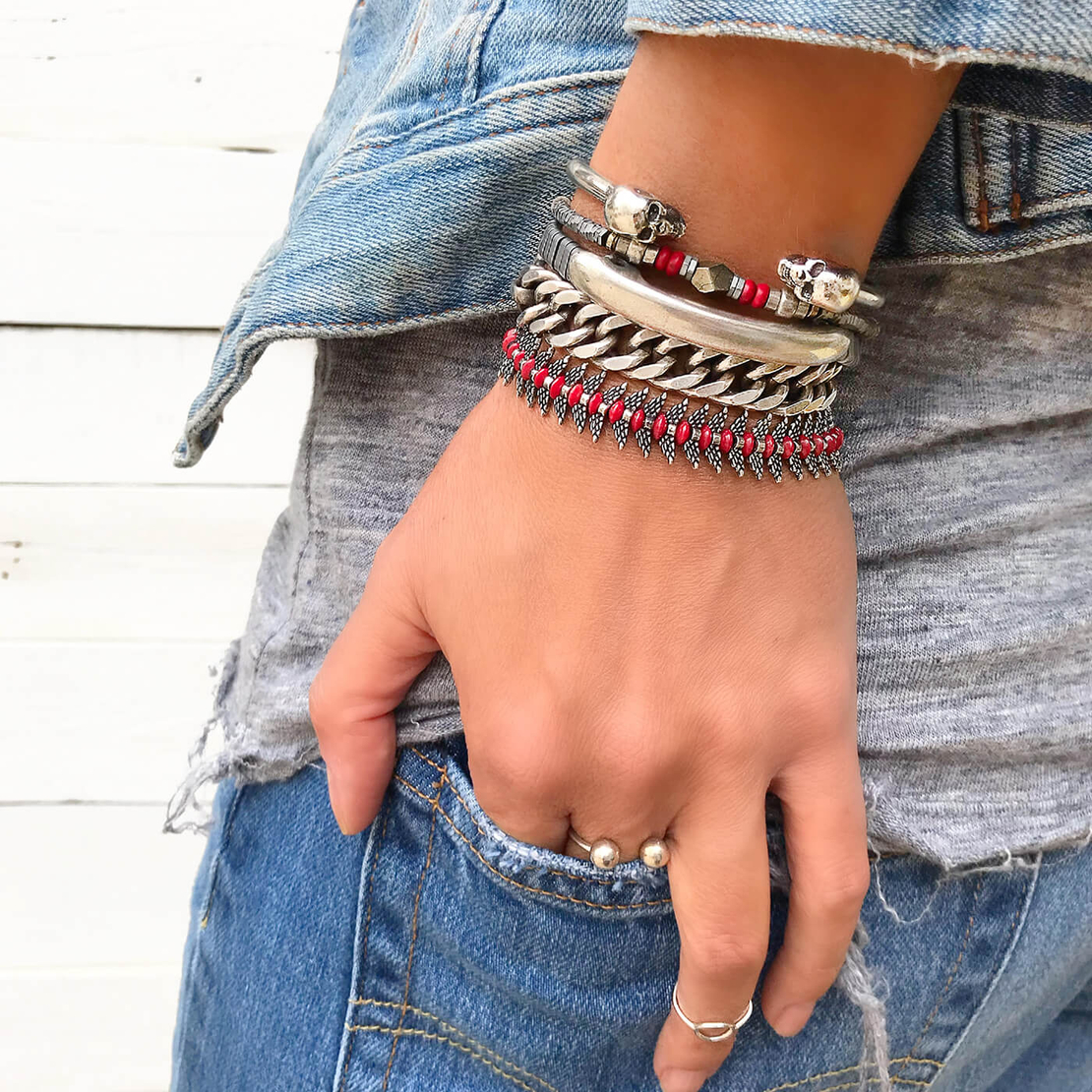 צמיד גולגולות - כסף 925 