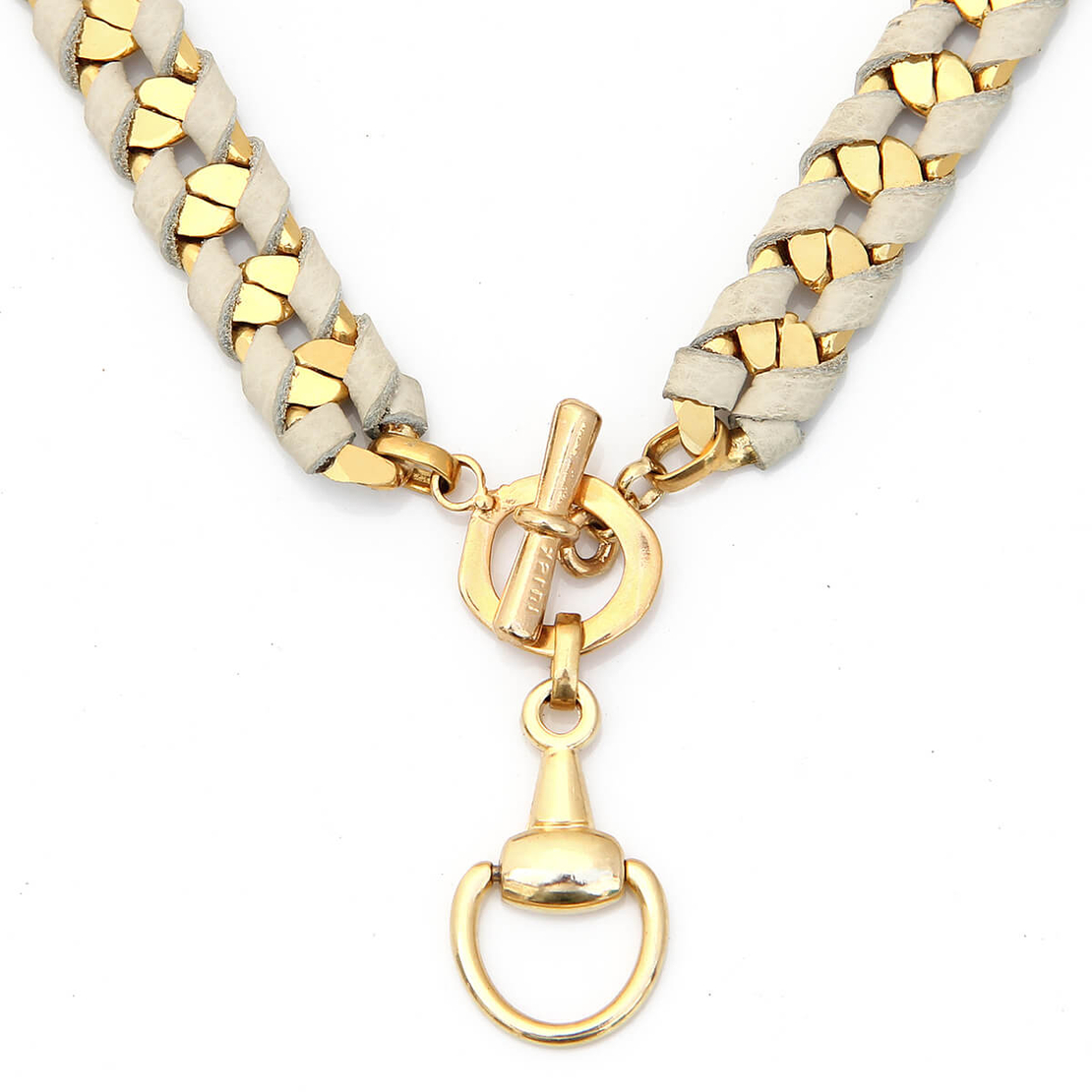 שרשרת פרסה עור זהובה - בז' אבן