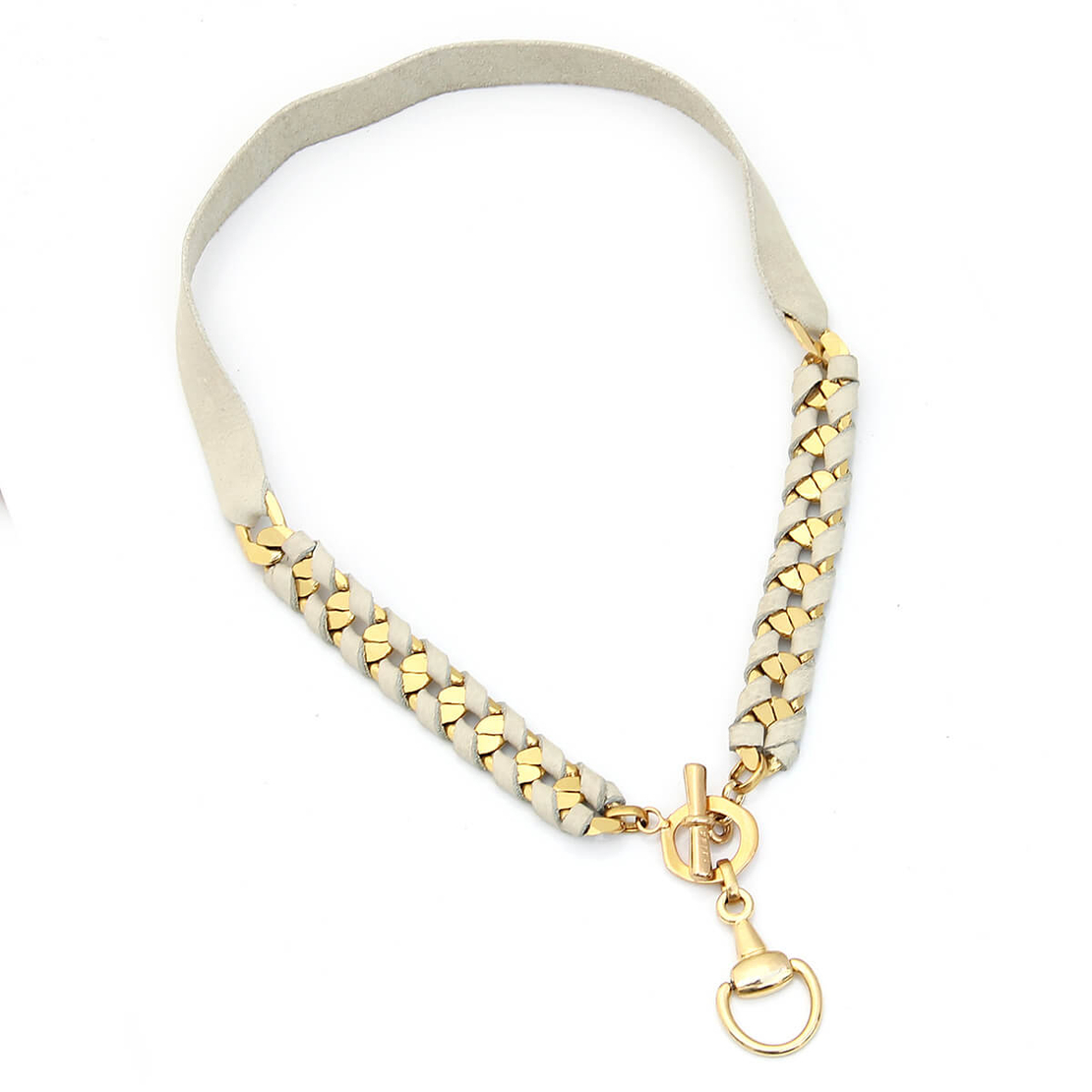 שרשרת פרסה עור זהובה - בז' אבן