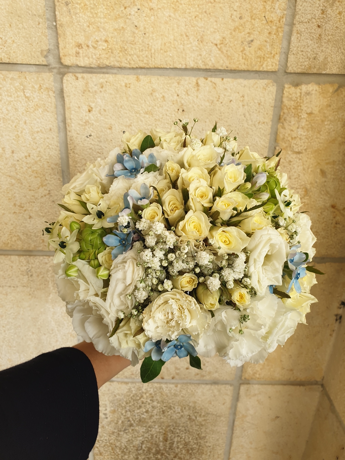 Blue and white bridal bouquet