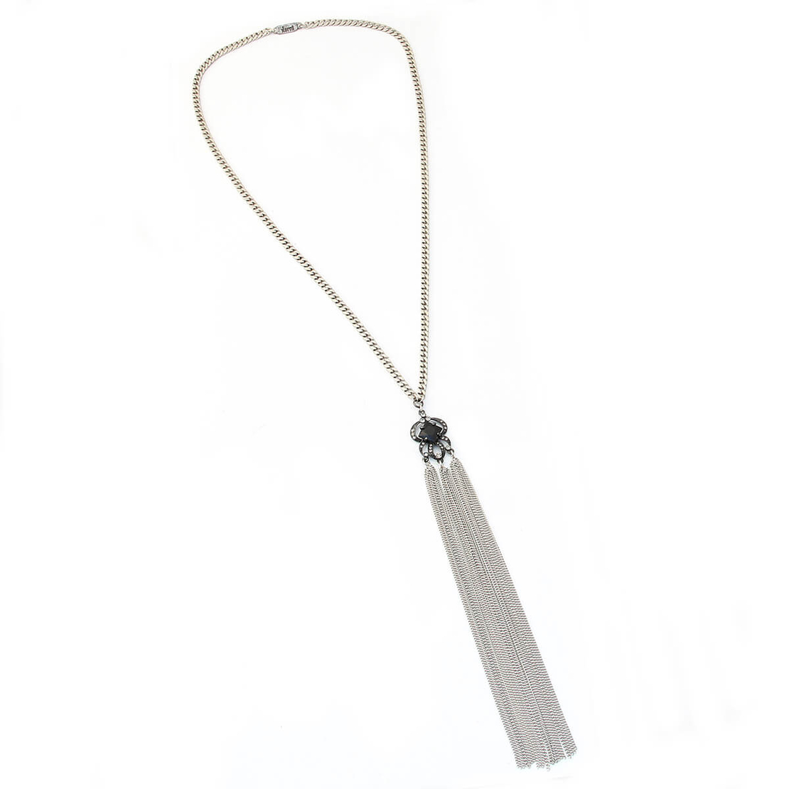 שרשרת פרנזים קריסטל - שחור, כסף מושחר