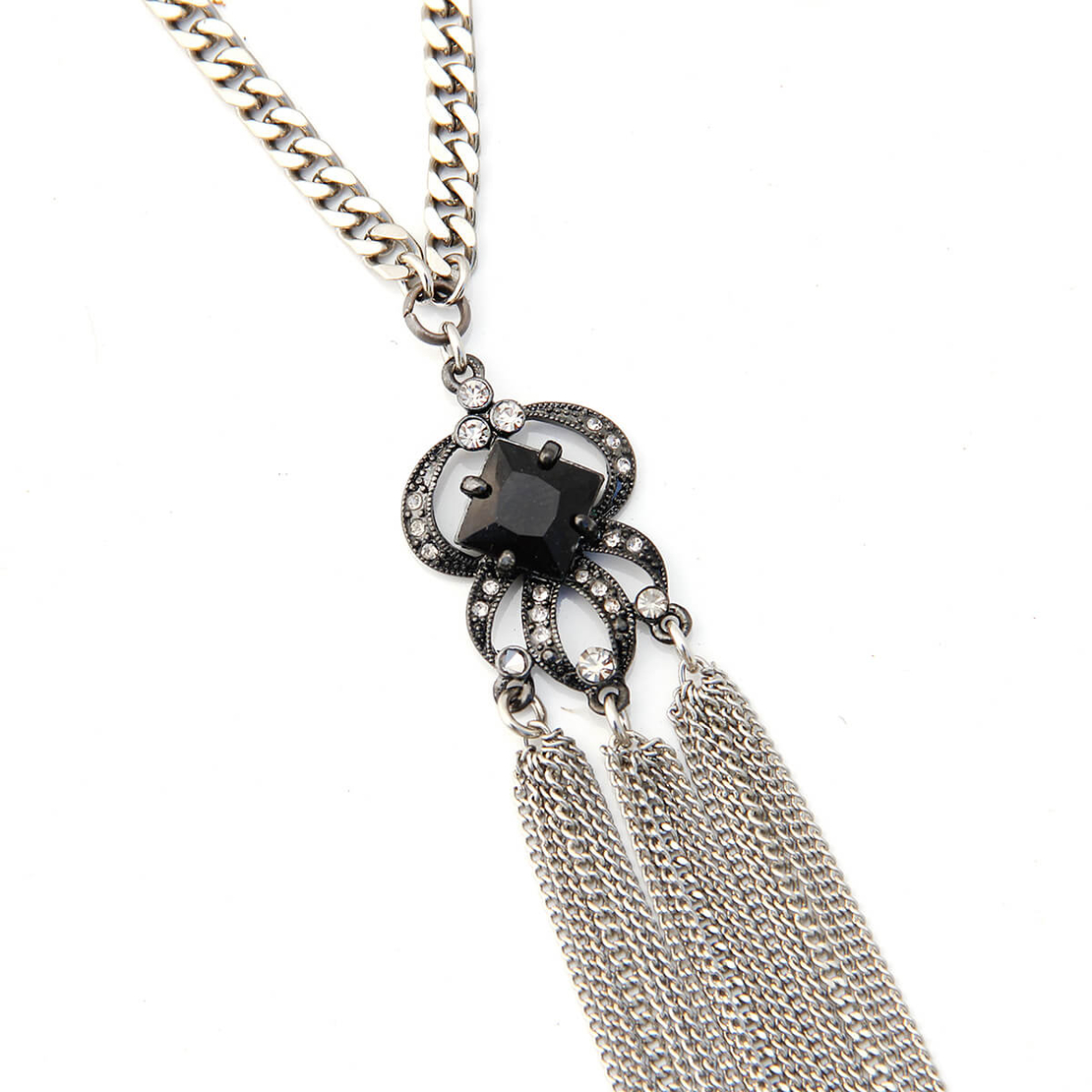 שרשרת פרנזים קריסטל - שחור, כסף מושחר