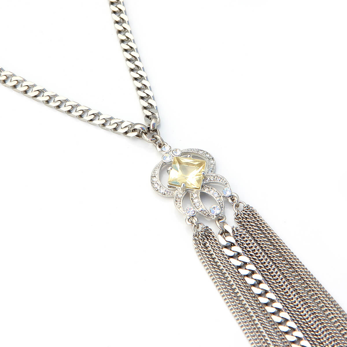 שרשרת פרנזים קריסטל - צהוב, כסף מושחר