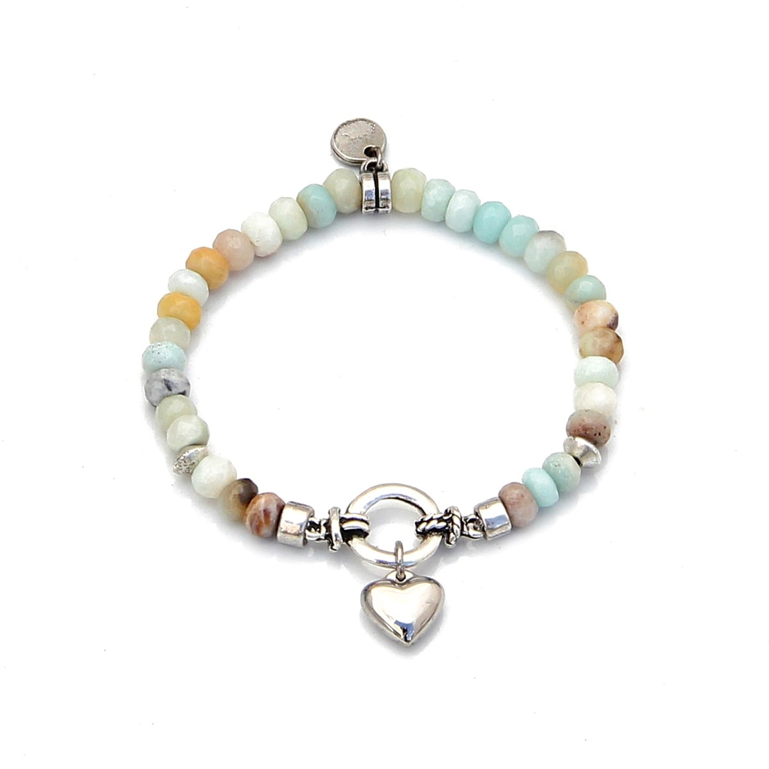 צמיד לב - טורקיז, לבן, חום, וכסף