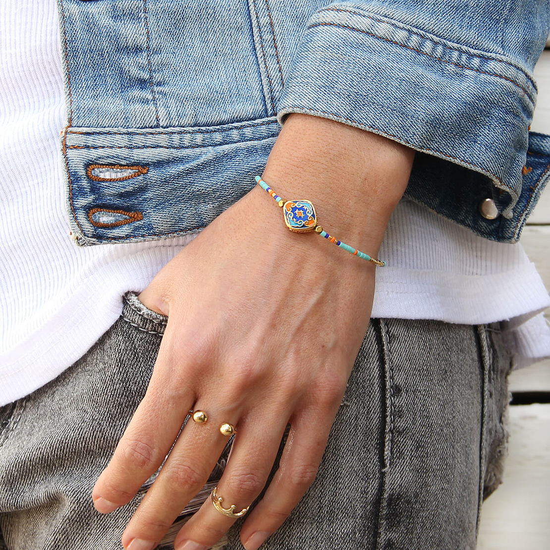 צמיד ברידג'יט - תכלת, כתום, זהב