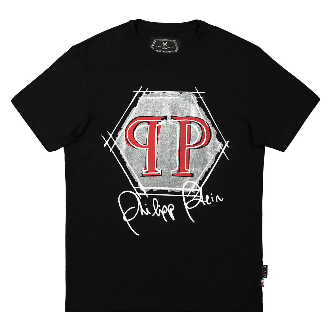 PHILIPP PLEIN - T-shirt Platinum Cut Round Neck Hexagon - BLACK 