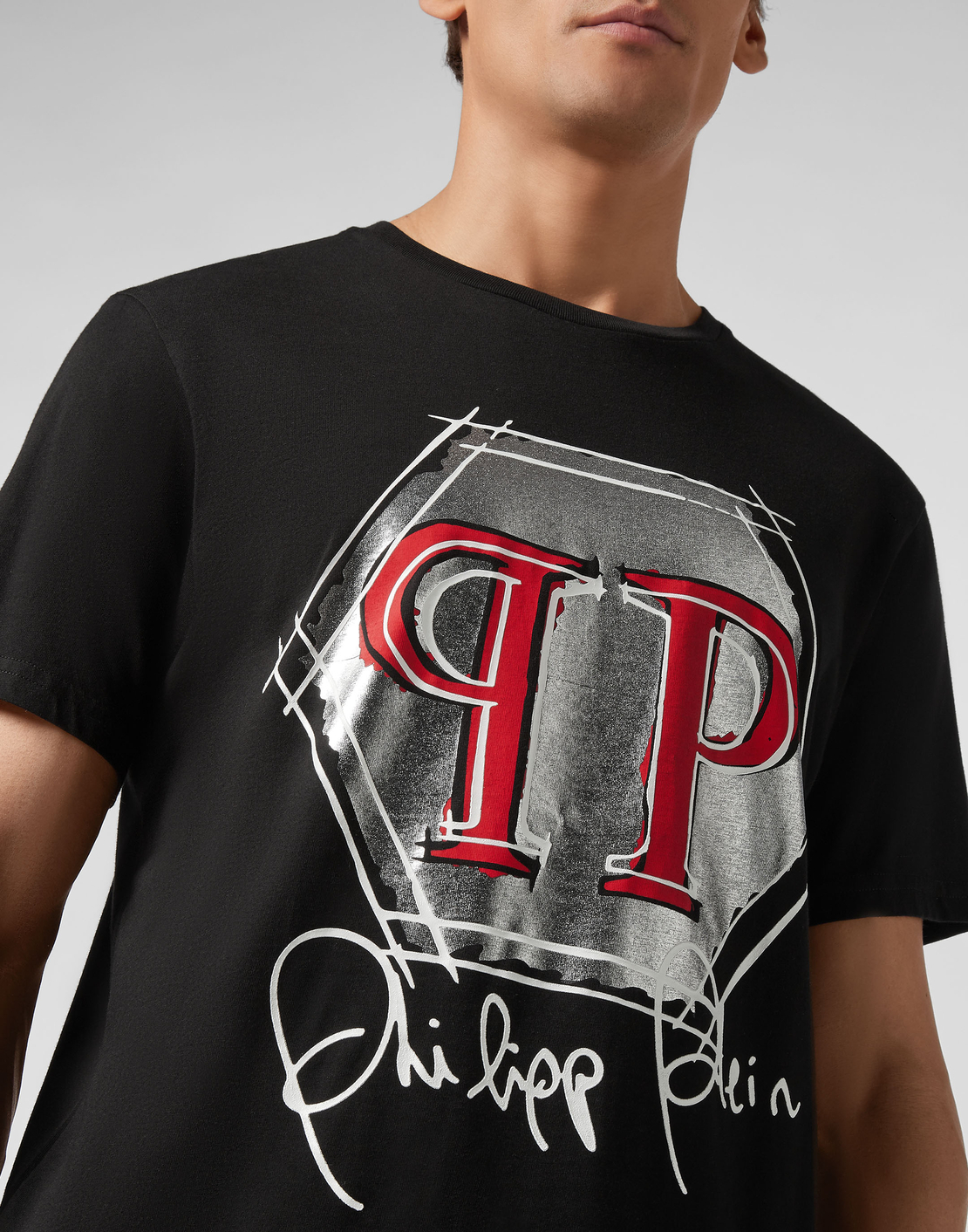 PHILIPP PLEIN - T-shirt Platinum Cut Round Neck Hexagon - BLACK 