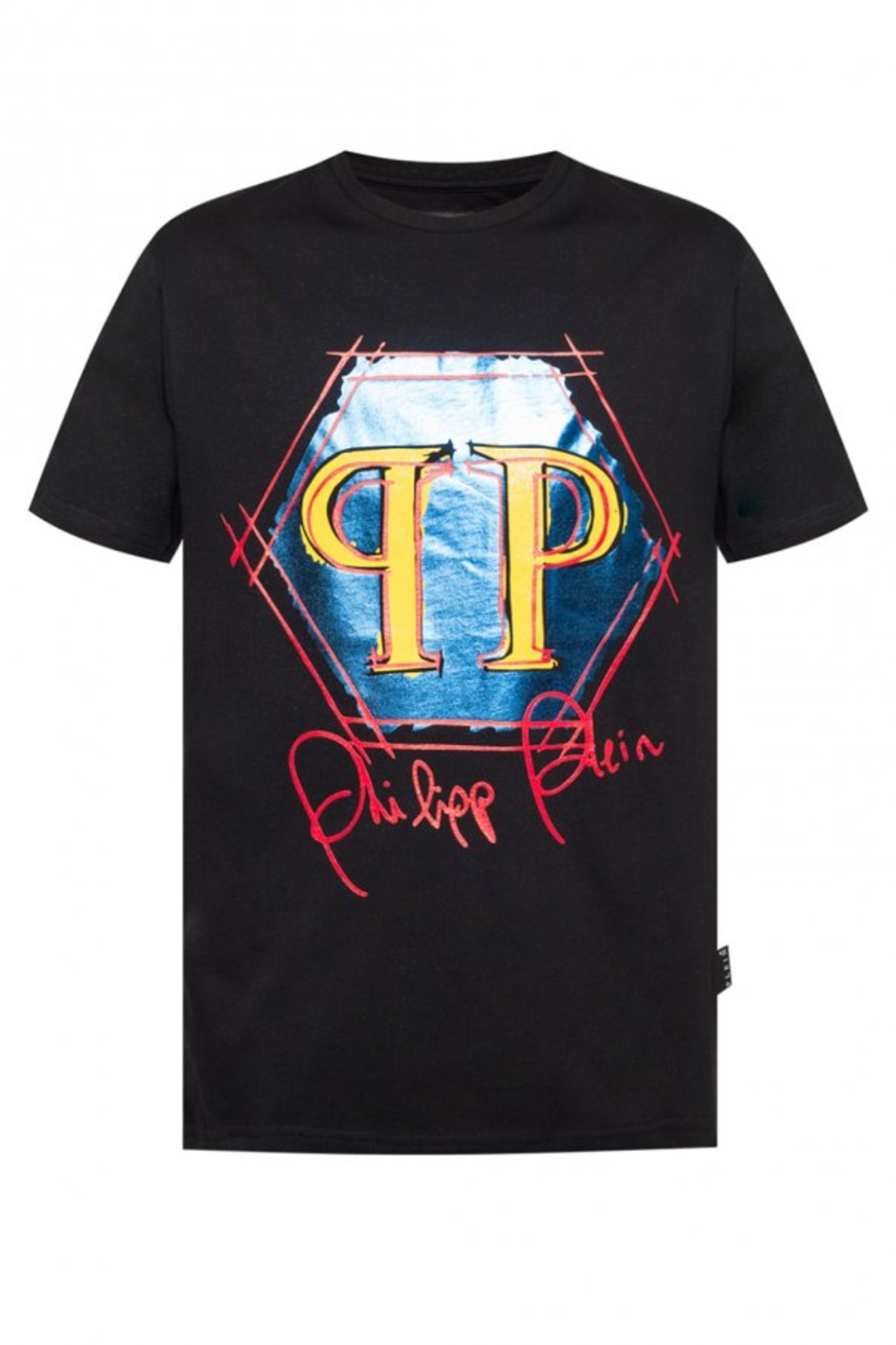 PHILIPP PLEIN - T-shirt Platinum Cut Round Neck Hexagon - BLACK\BLUE