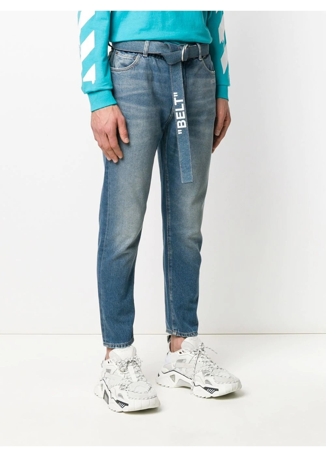 OFF-WHITE -slim low crotch medium blue jeans 