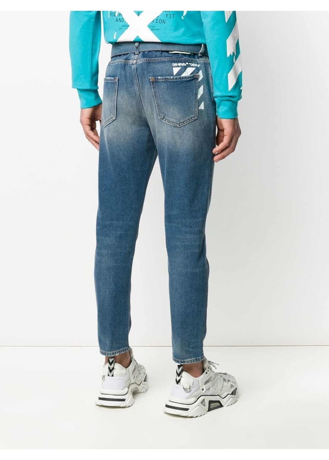 OFF-WHITE -slim low crotch medium blue jeans 