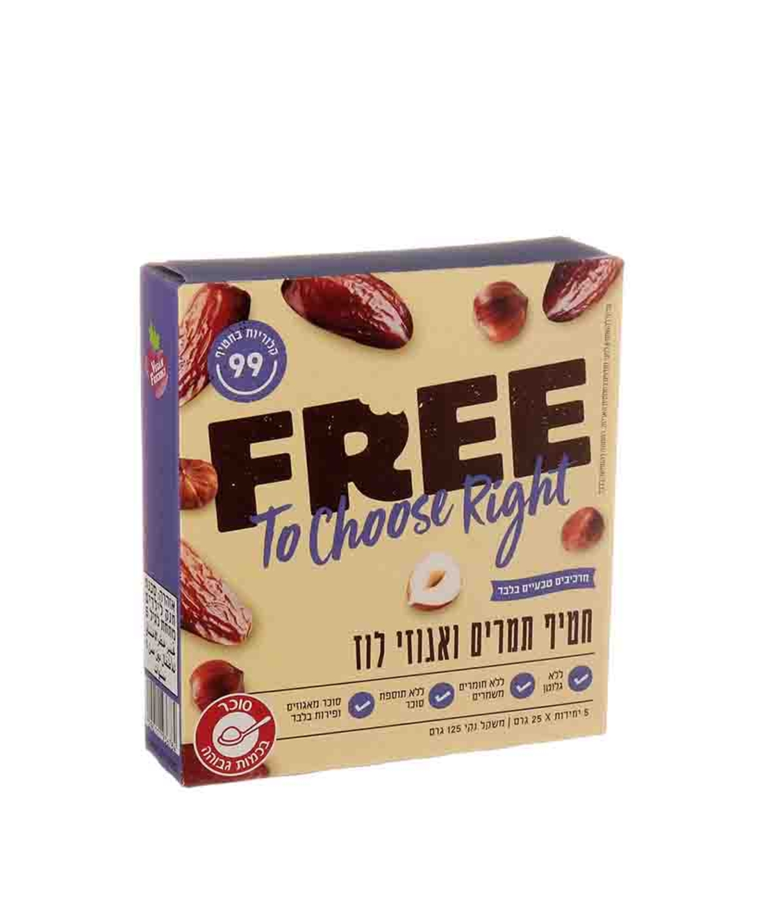 FREE פרי חטיף תמרים ואגוזי לוז - מארז 5 יחידות 25x גרם