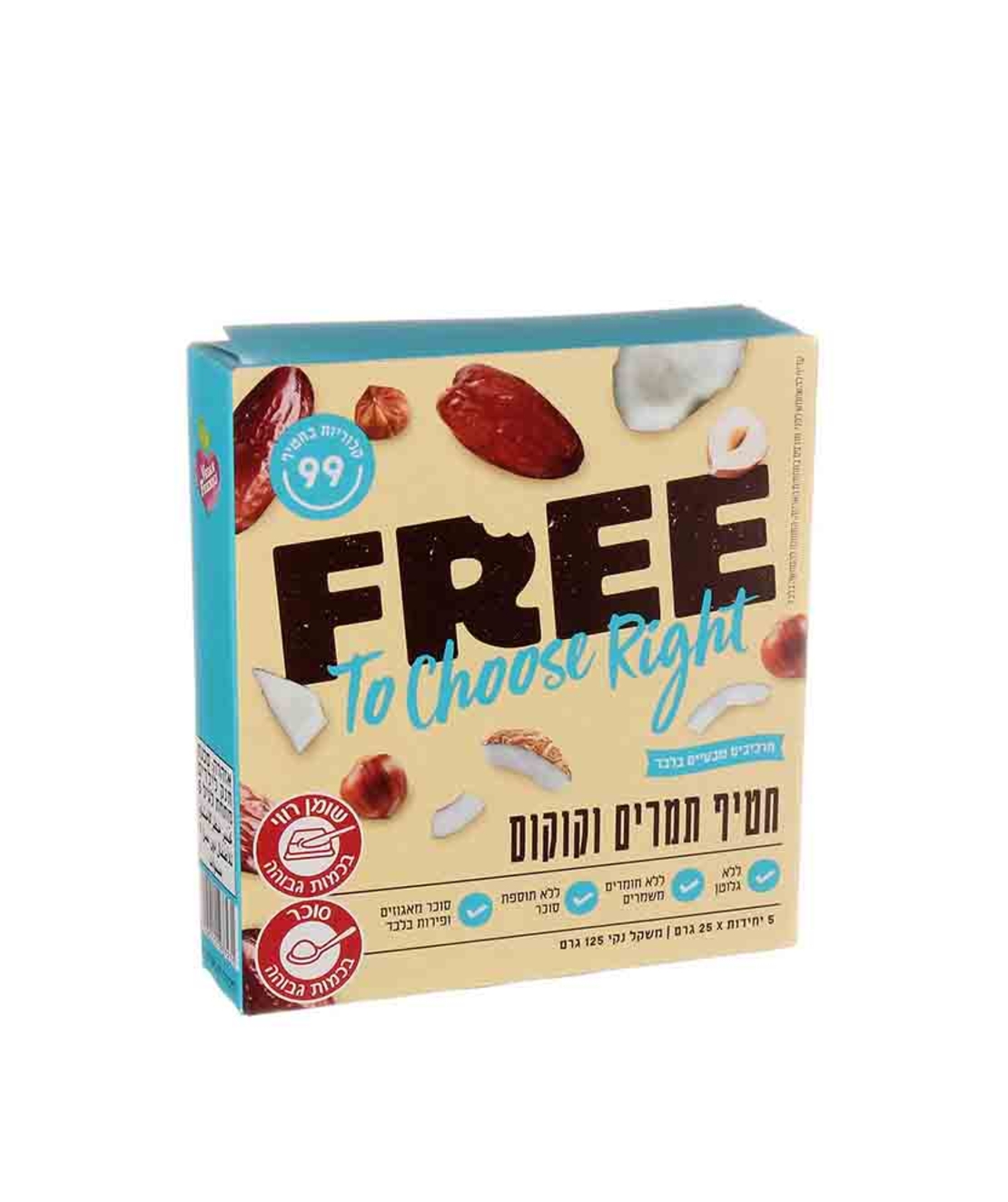 FREE פרי חטיף תמרים וקוקוס - מארז 5 יחידות 25x גרם - כשל'פ