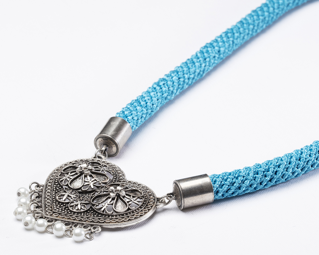 שרשרת עופרי | תכשיט תליון לב וינטאג' | תכשיט תכלת טורקיז