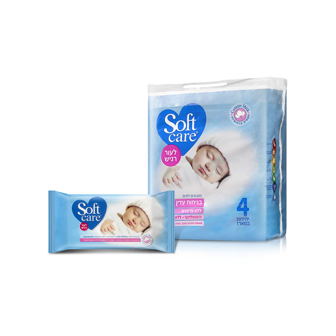 סופטקר רביעיית מגבונים לחים בניחוח עדין