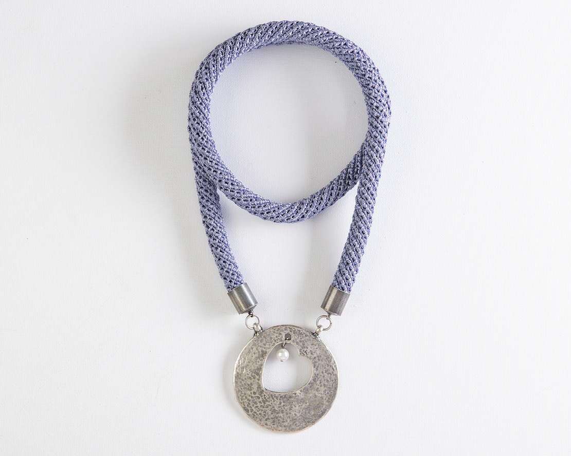 שרשרת תכלת / סגול / לב / כסף - עופרי 