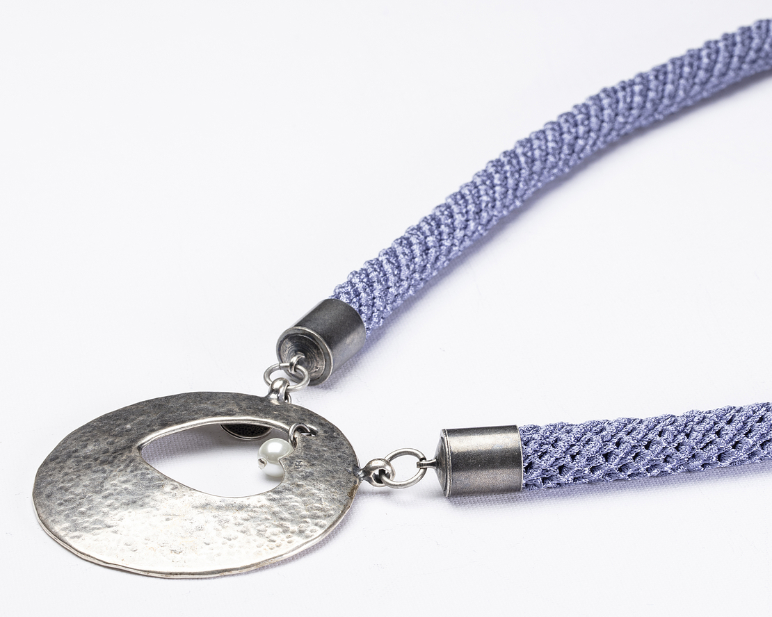 שרשרת תכלת / סגול / לב / כסף - עופרי 