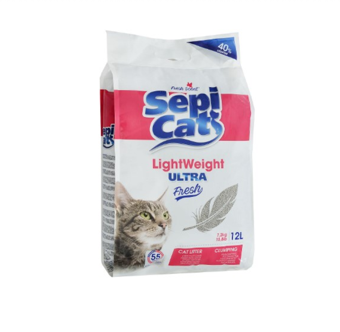 SEPICAT ספיקט חול מתגבש לחתולים לייט וויט אולטרא פרש 12 ליטר 