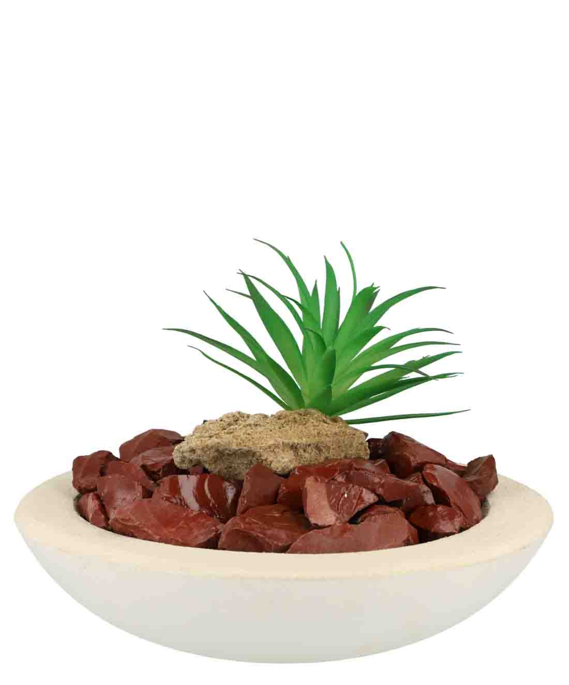 מזרקה עם ג'אספר אדום גולמי בקערה עגולה לבנה