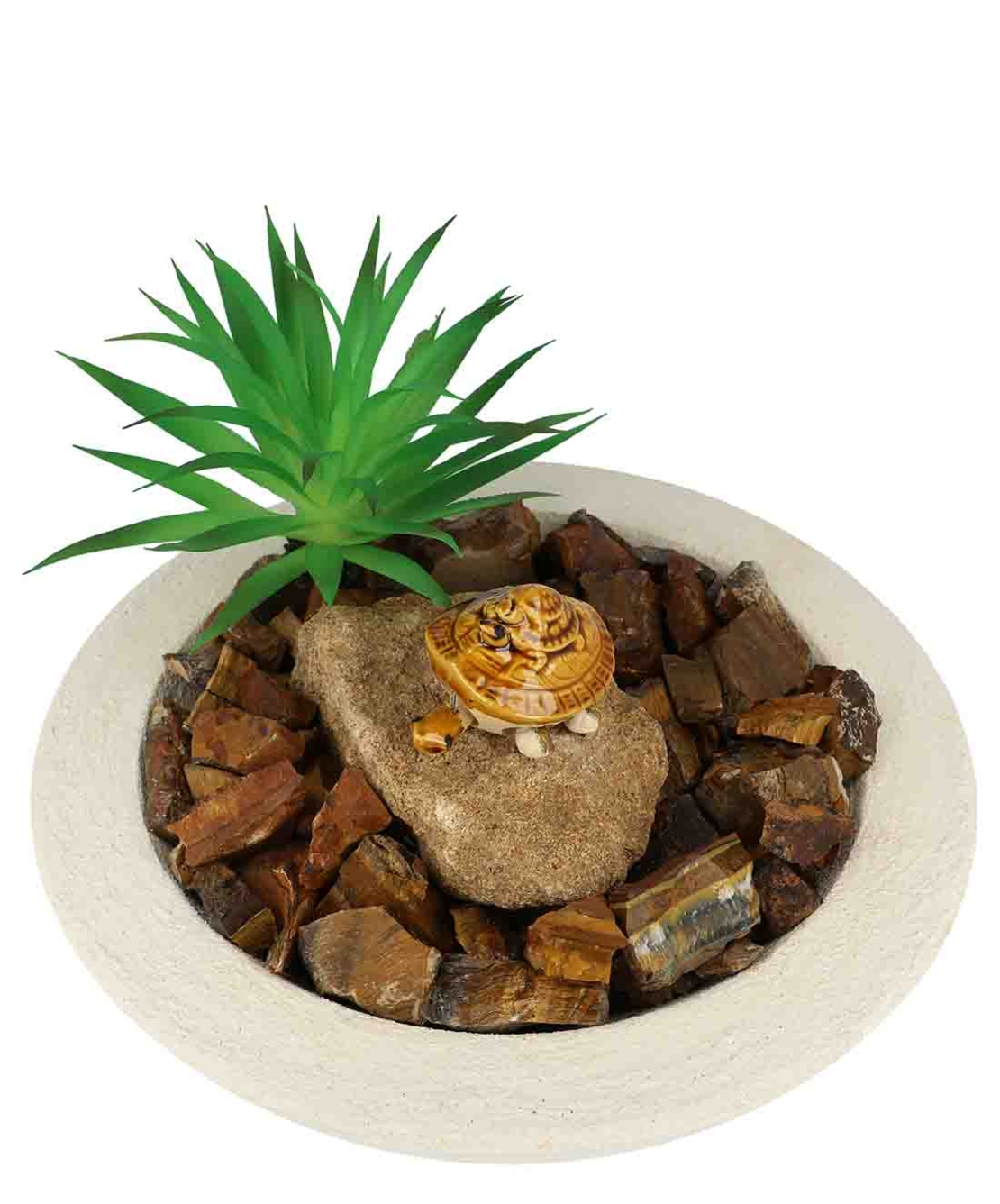 מזרקה עם עין הנמר גולמי בקערה עגולה לבנה