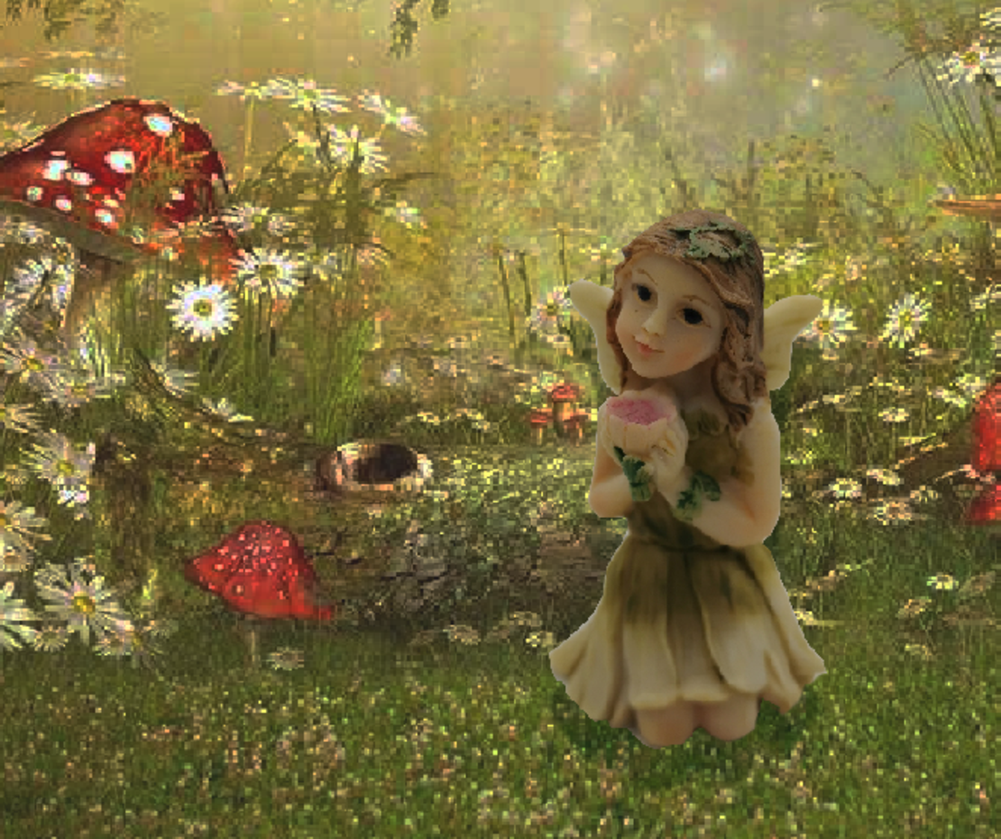 פיה יושבת עם פרח