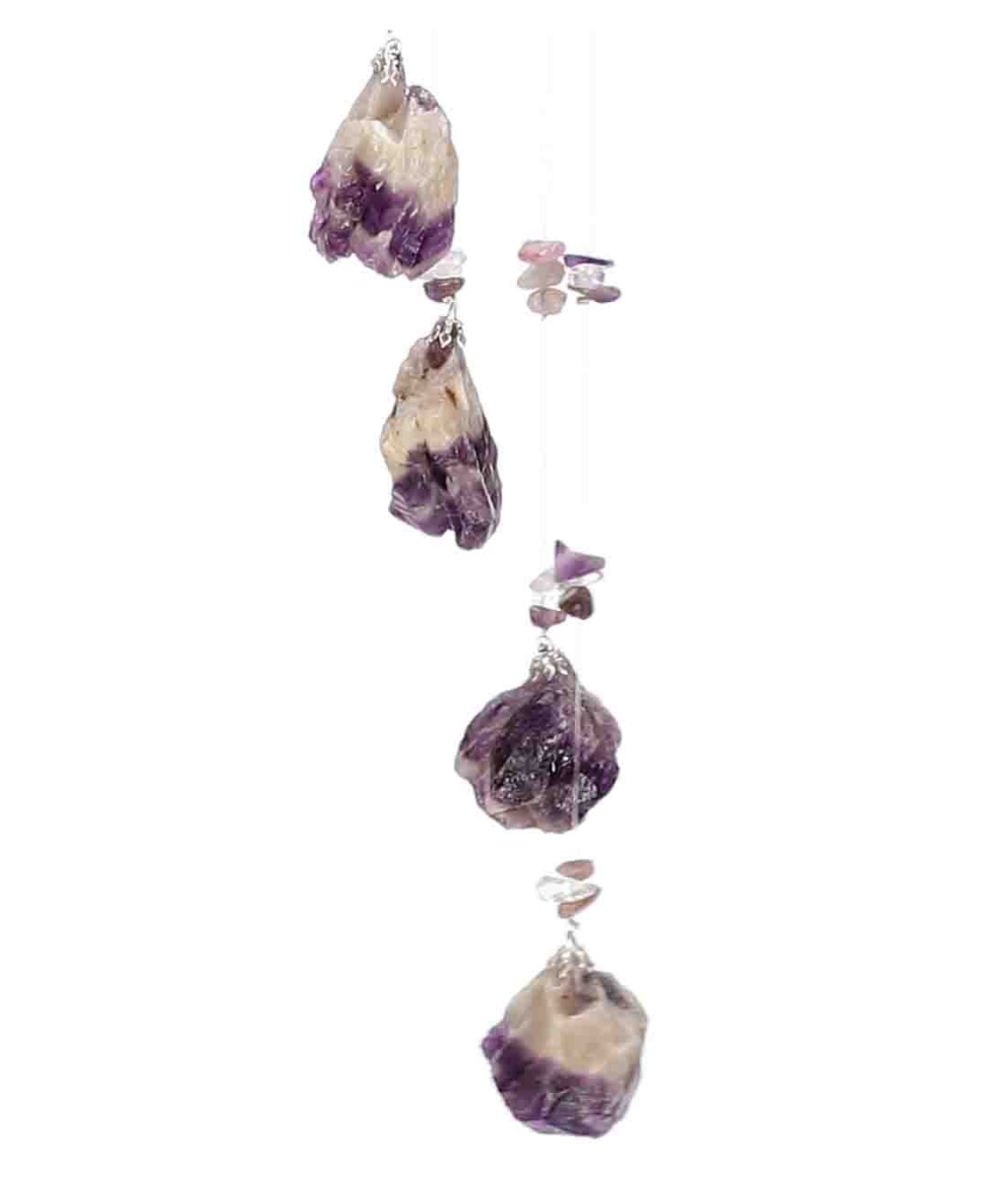 מובייל ספירלה משולב אבני אמטיסט שברון גולמי 6 זרועות 45 ס