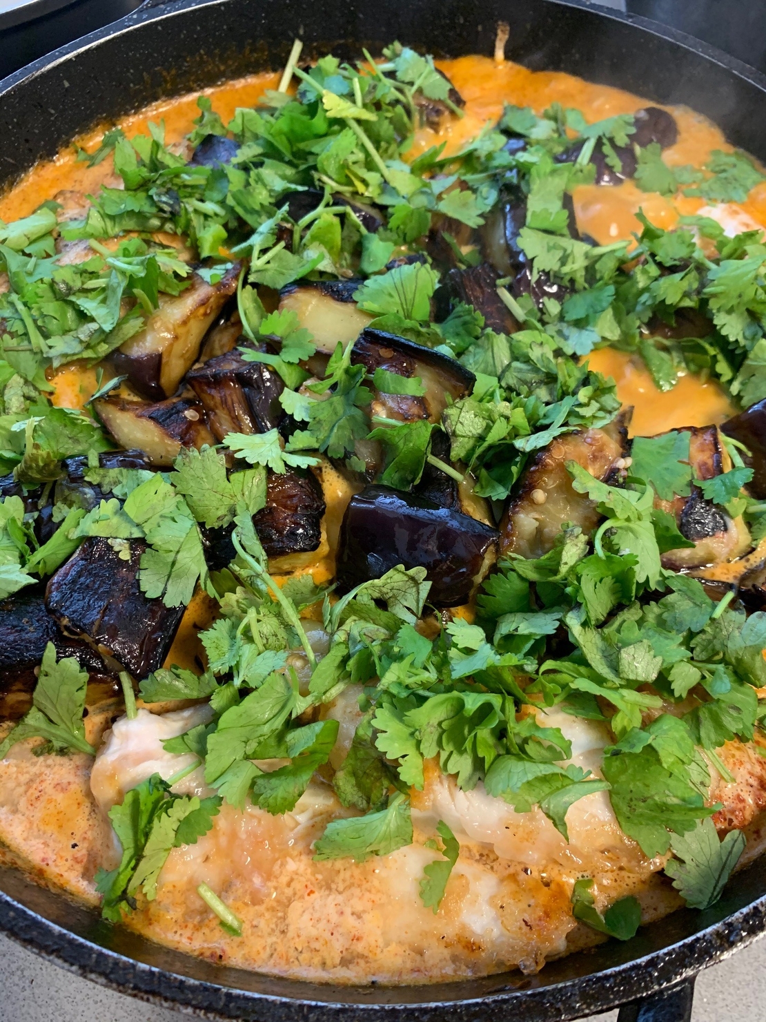 חזה עוף וחצילים ברוטב טנדורי