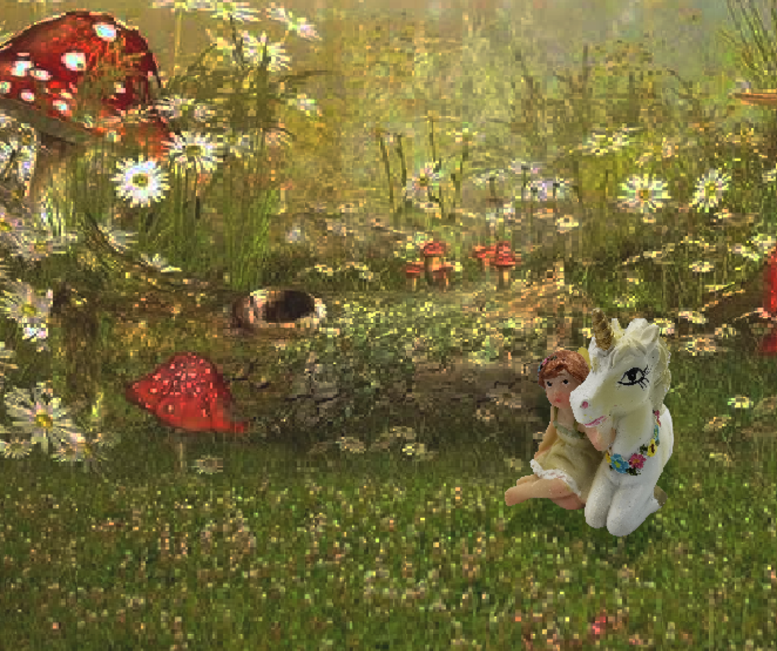 פיה יושבת עם סוס קסום