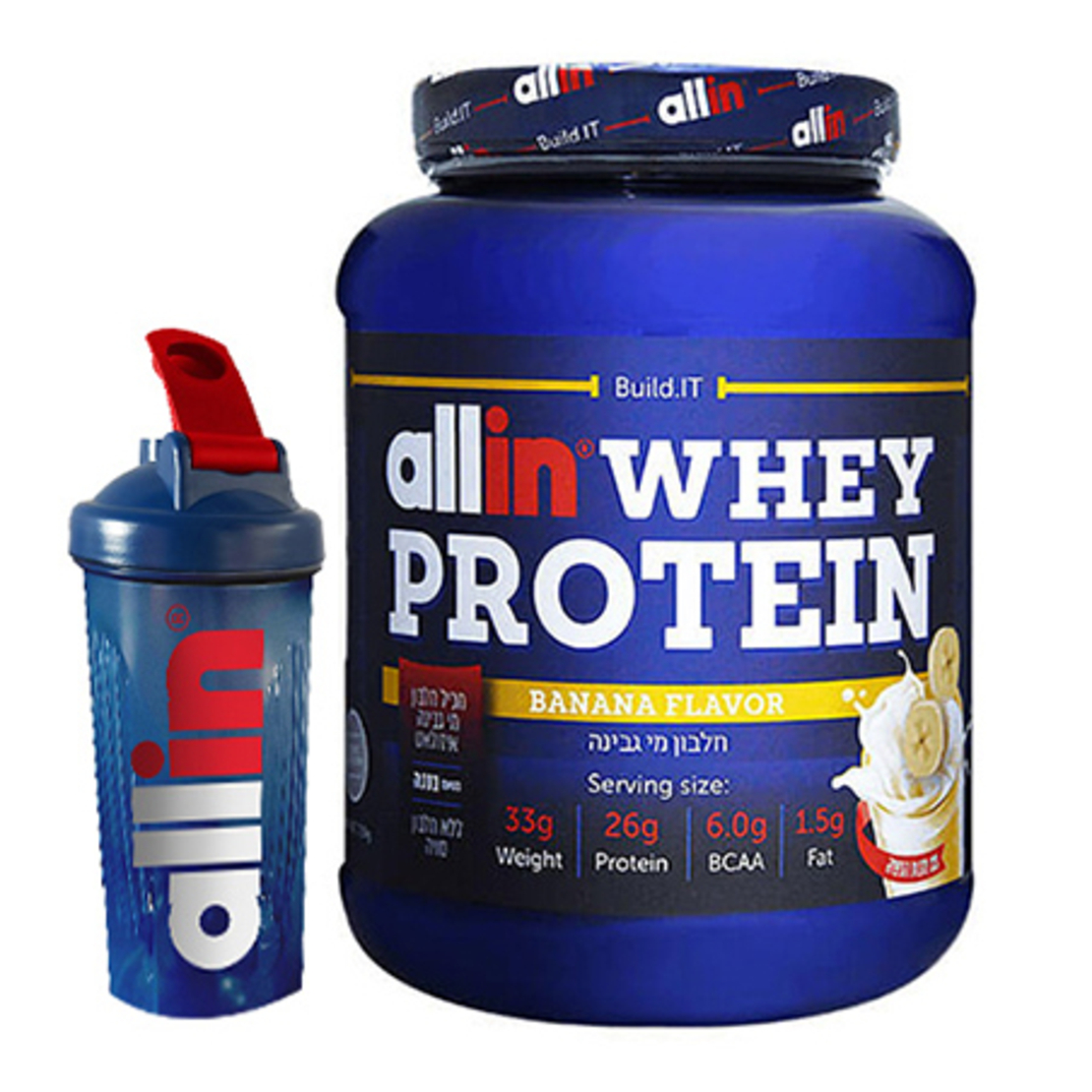 אבקת חלבון מי גבינה בטעם בננה בשילוב איזולאט 2.27 קילו + <b>שייקר מתנה</b>