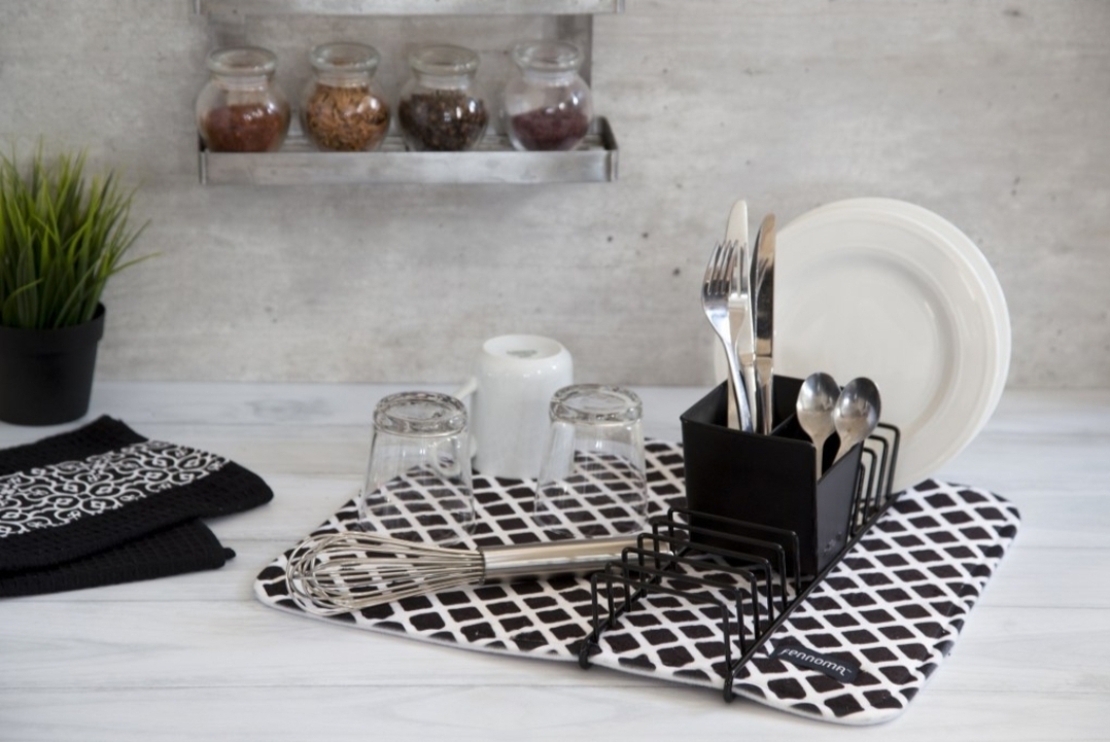 משטח ייבוש כלים משולב שחור