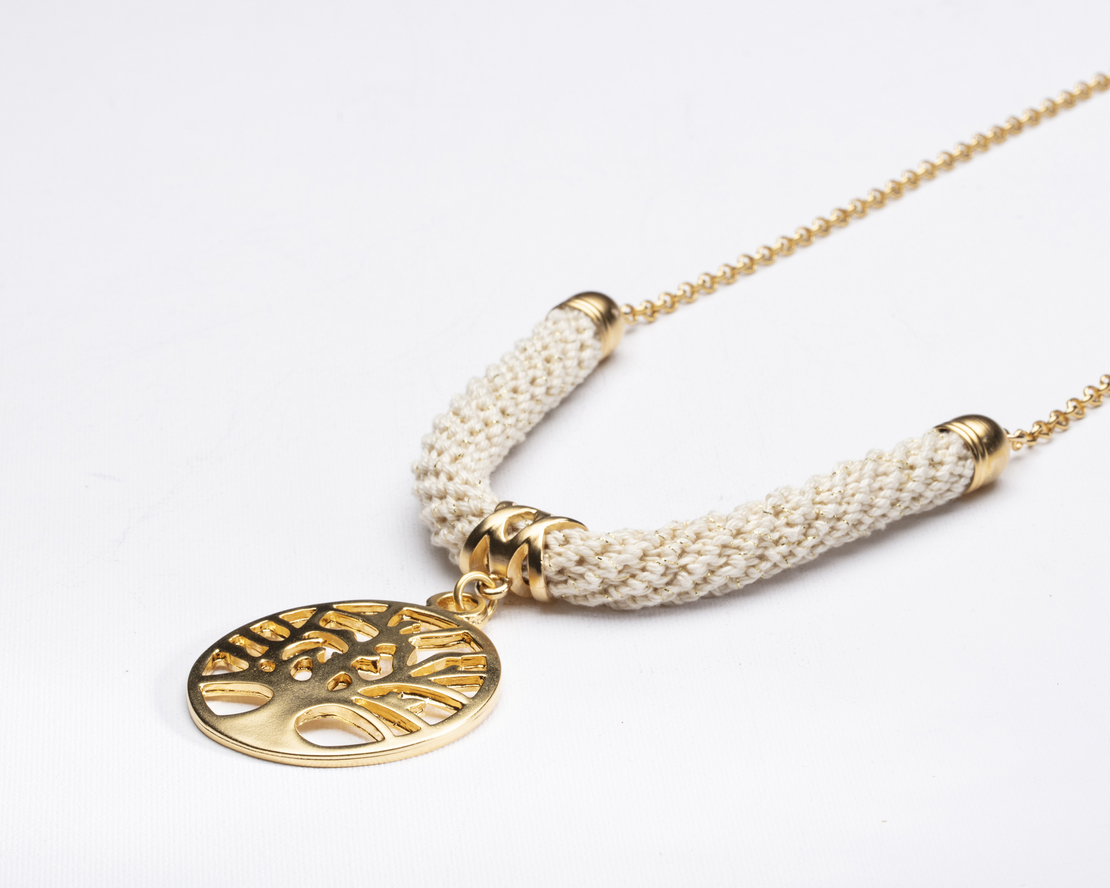 שרשרת לבן שמנת / זהב / עץ החיים - שירה