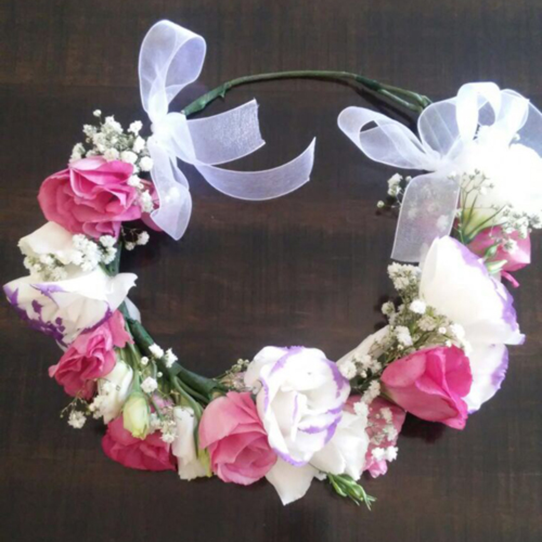 זר לראש - ורוד לבן