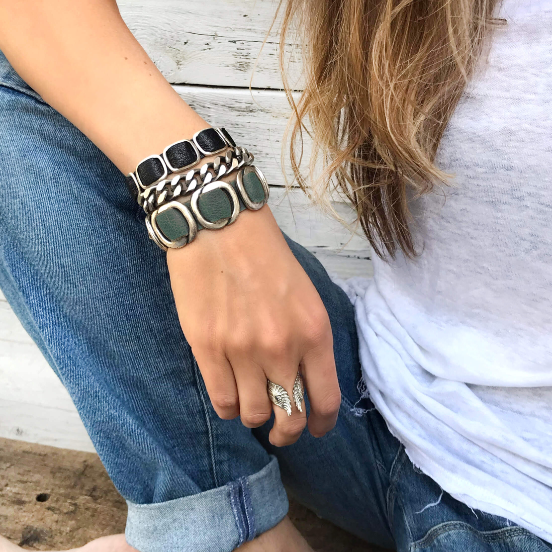 צמיד ענת - שחור, כסוף