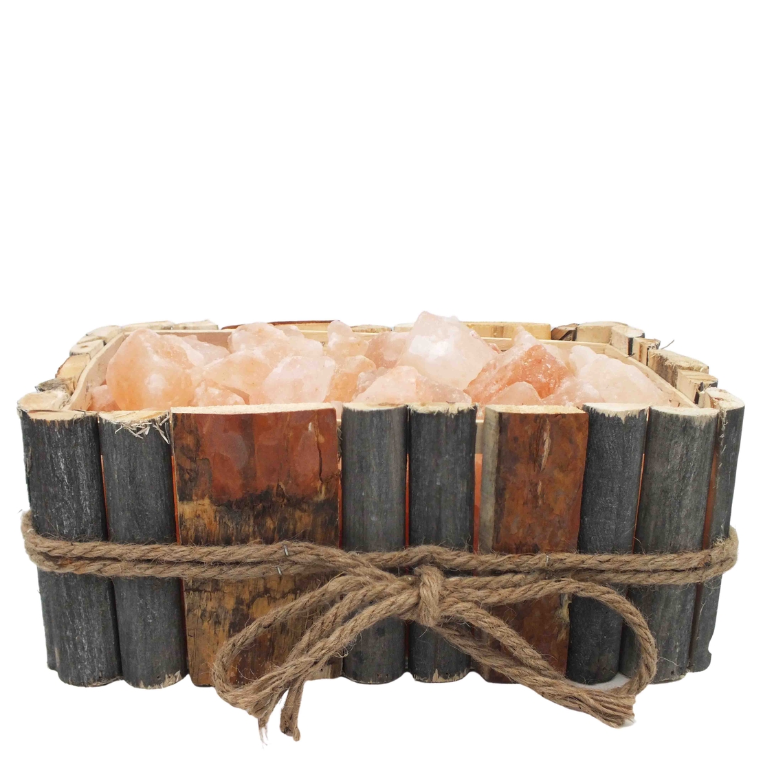 מנורת גבישי מלח הימלאיה מלבנית מעץ בשני גוונים עם חוט קשור