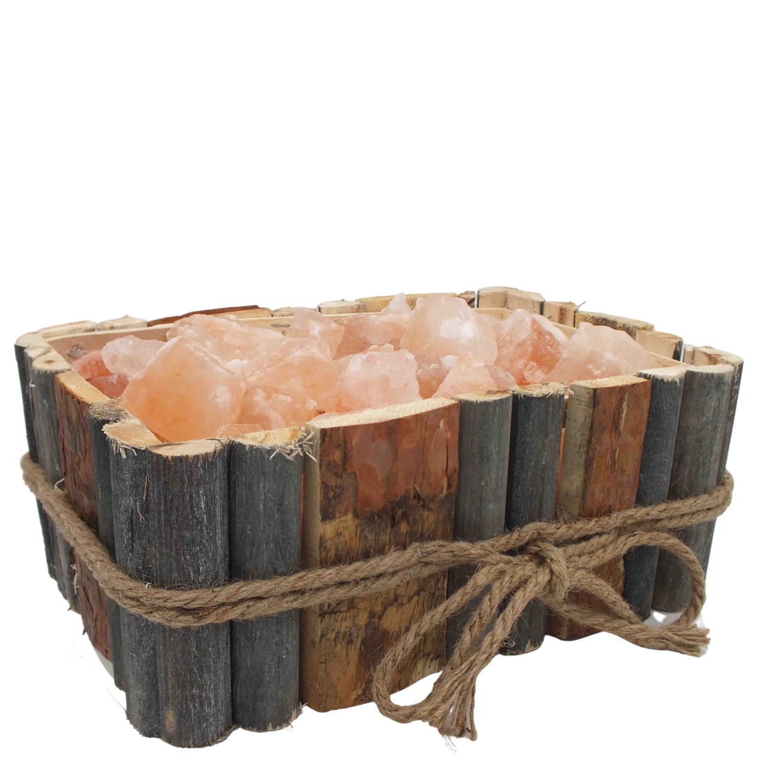 מנורת גבישי מלח הימלאיה מלבנית מעץ בשני גוונים עם חוט קשור