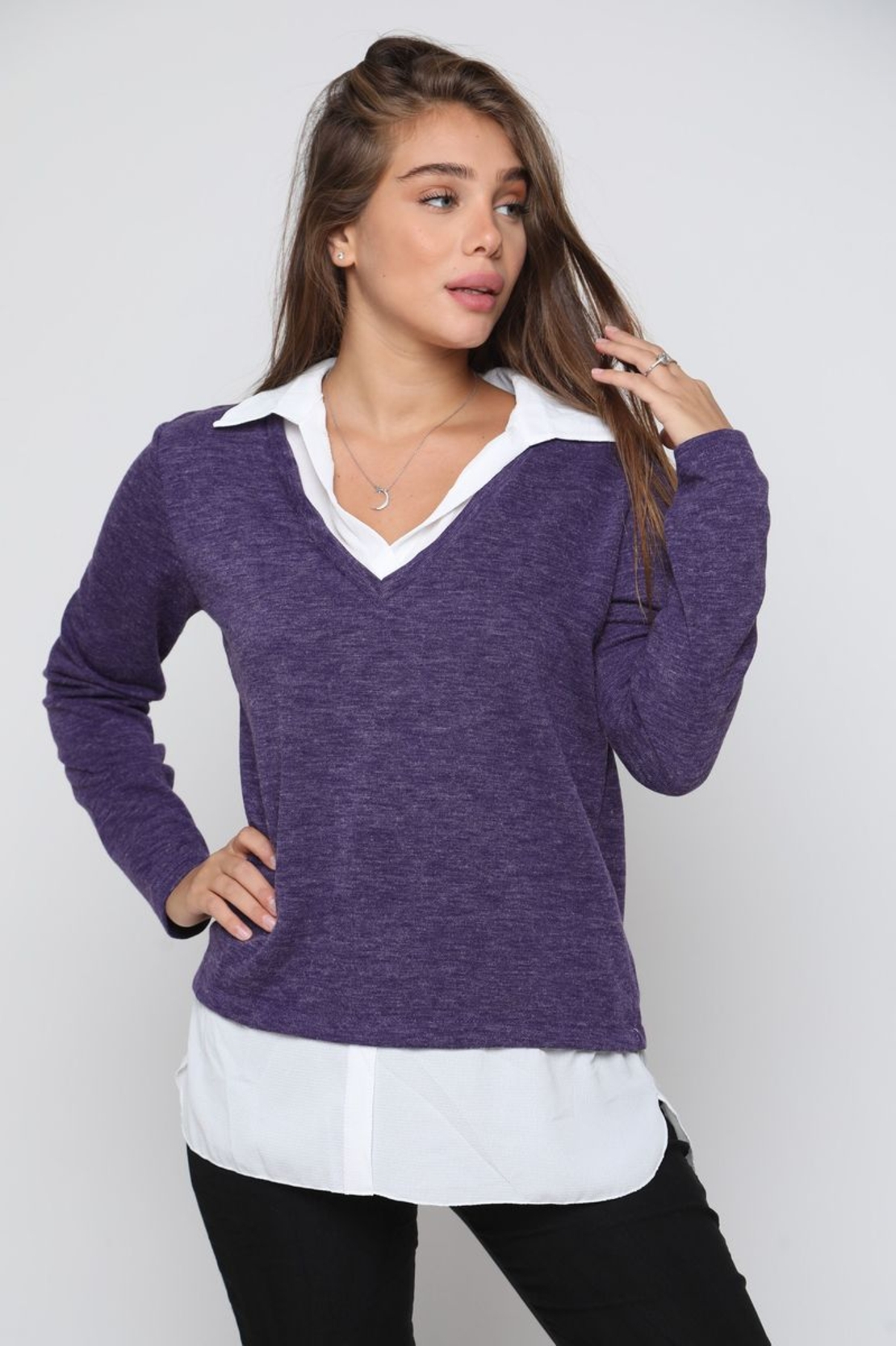 סריג צווארון שילוב קרפ