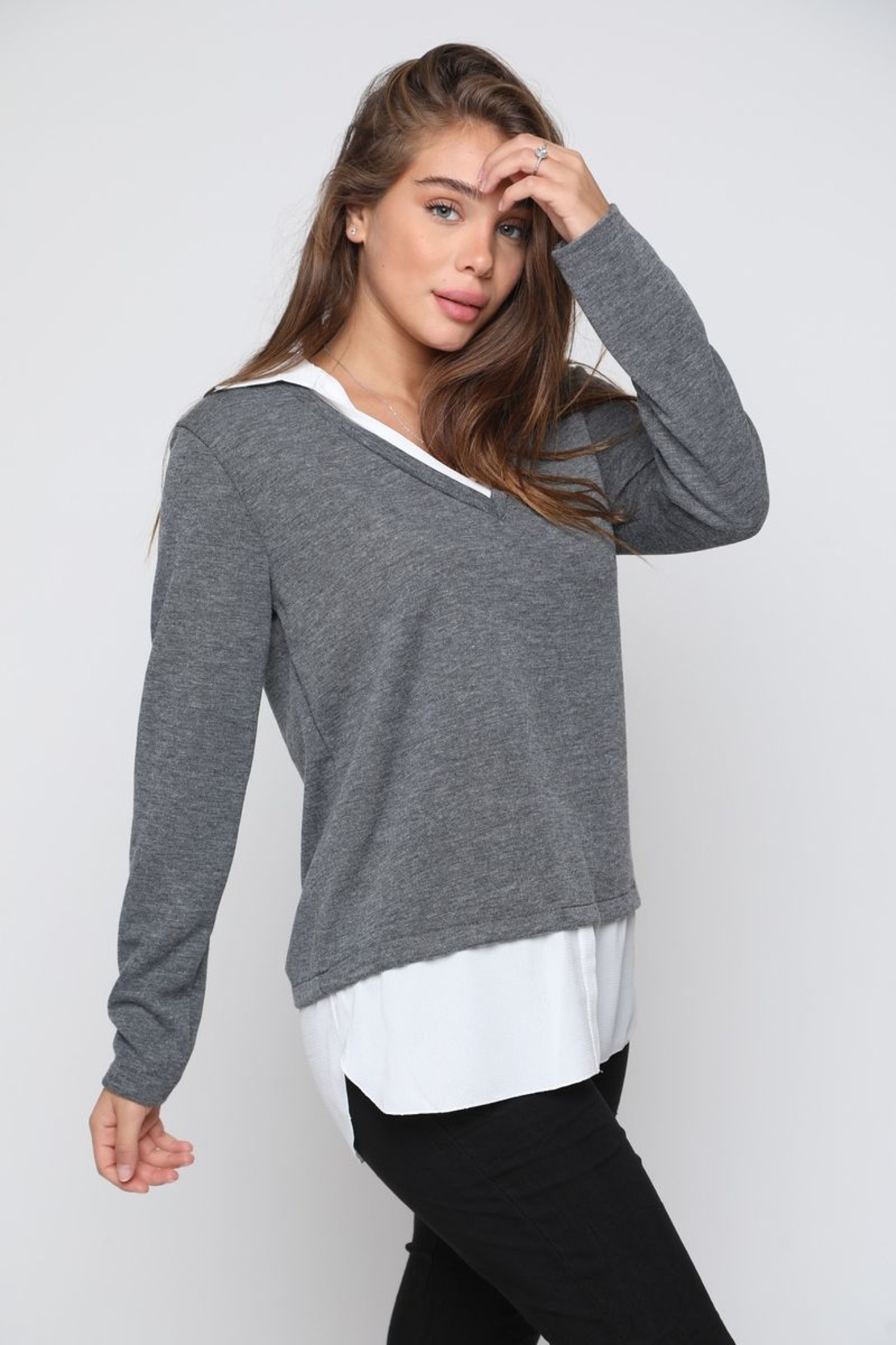 סריג צווארון שילוב קרפ