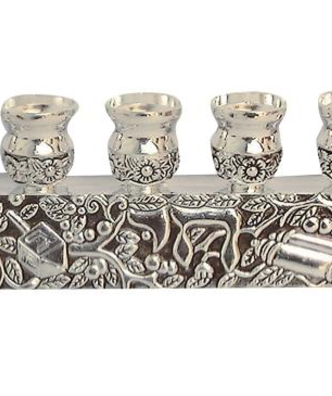 חנוכייה מהודרת בגימור ניקל עם סמלי יודאיקה 9X29 ס