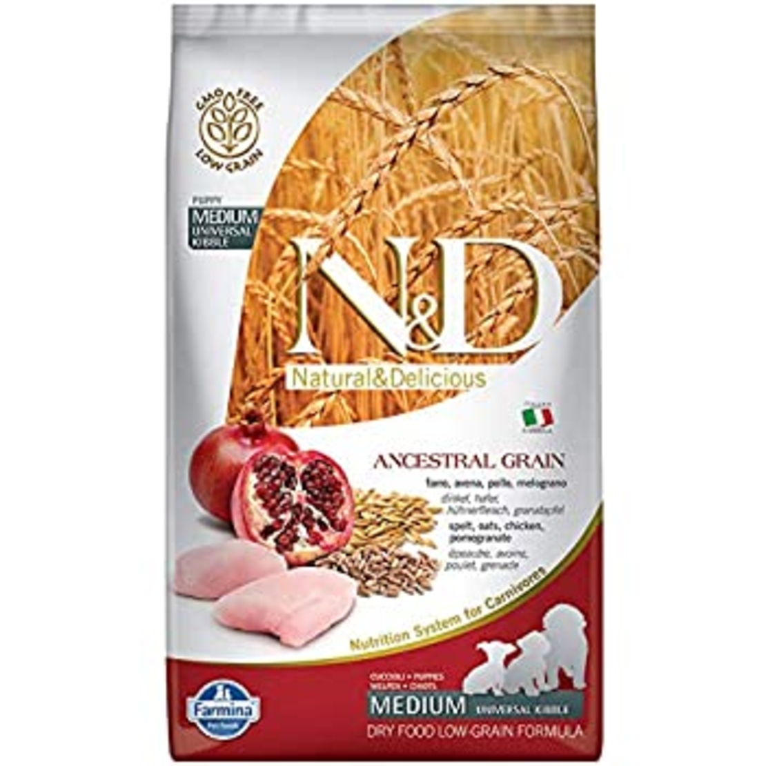 FARMINA N&D ANCESTRAL GRAIN נטורל אנד דלישס גור מדיום עוף ודגנים 12 ק