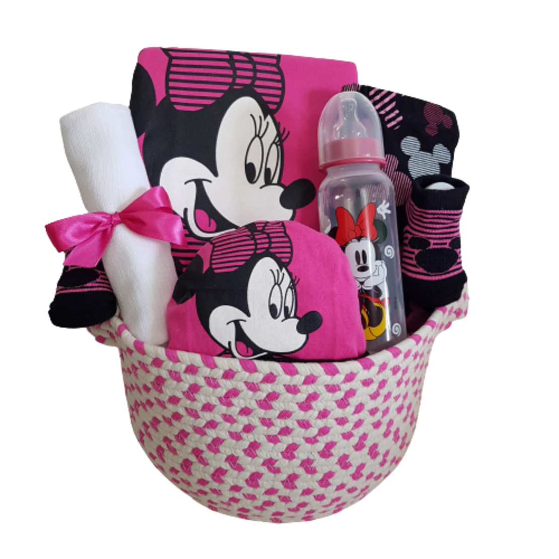 סל ארוג - מיני מאוס ורוד לבן