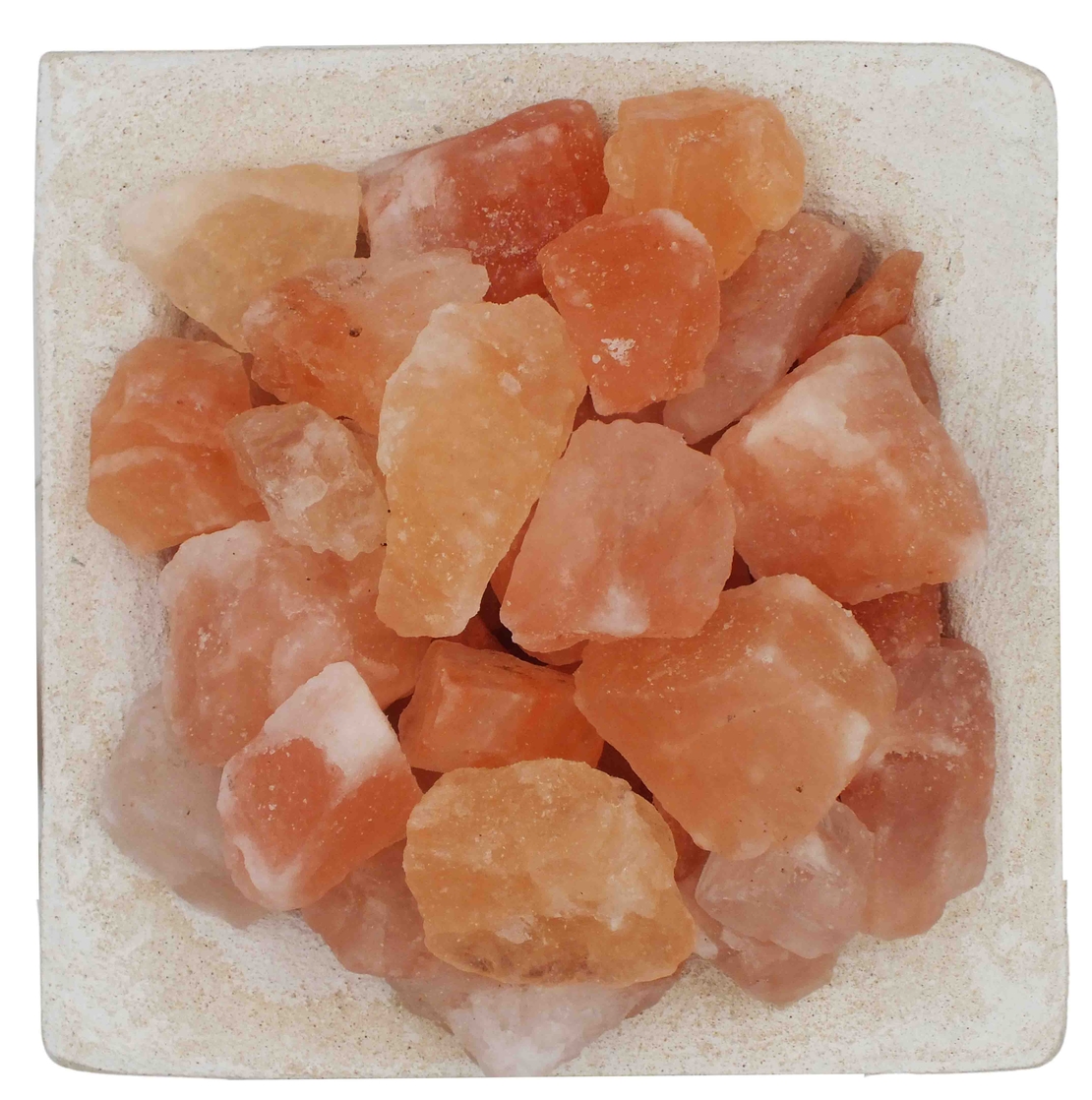 מנורת גבישי מלח הימלאיה בקערת חרס מרובעת בגימור אבן טבעית 