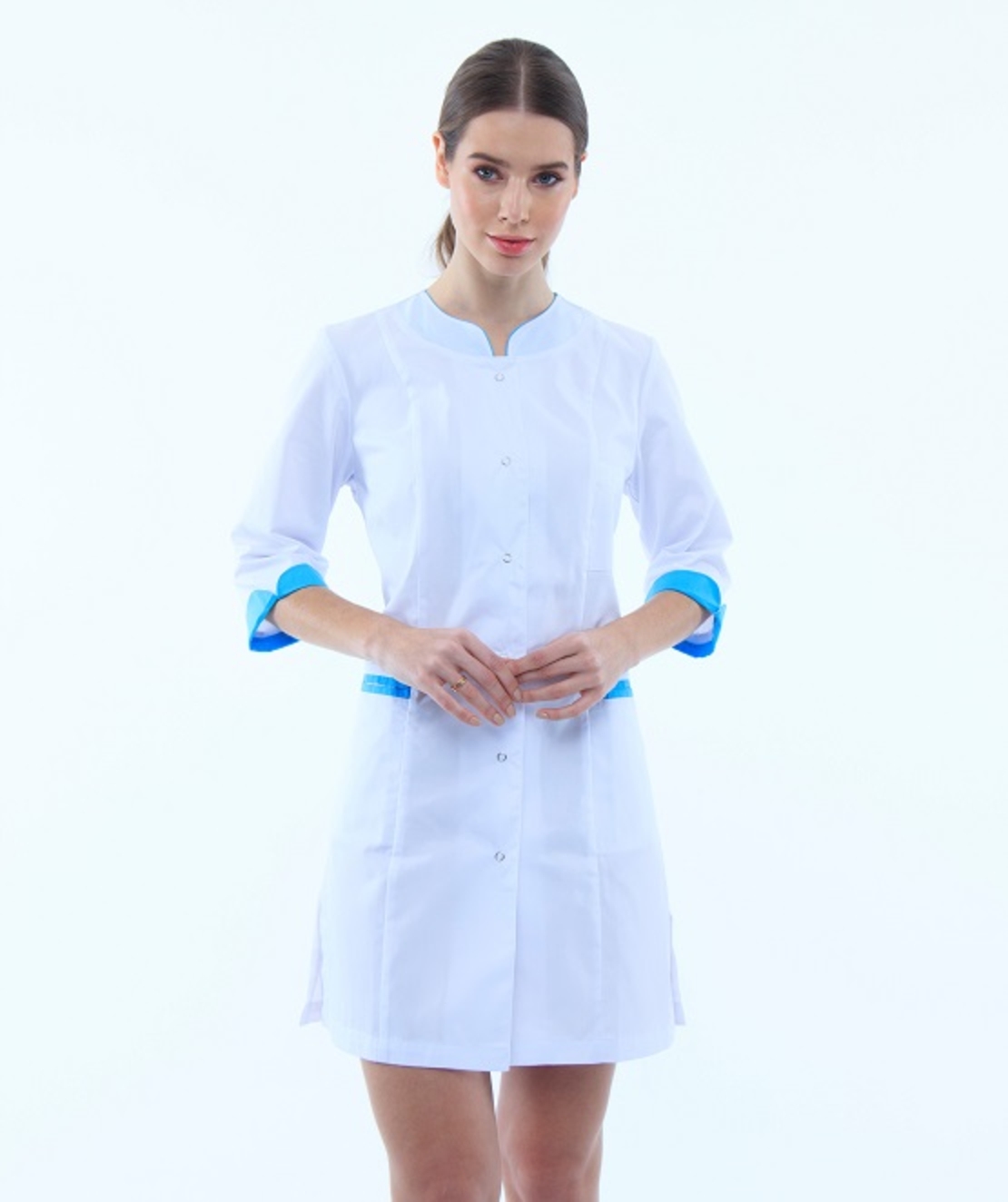 שמלת מדים מעוצבת צבע לבן עם פס כחול 131