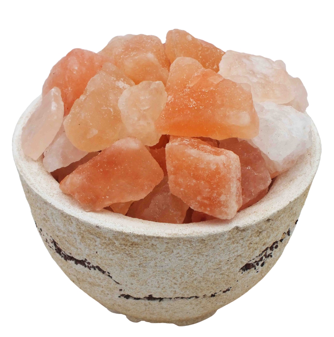 מנורת מלח הימלאיה בקערת חרס עגולה גבוהה