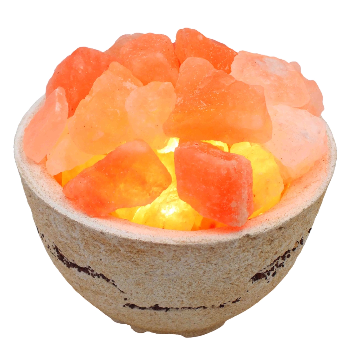 מנורת מלח הימלאיה בקערת חרס עגולה גבוהה
