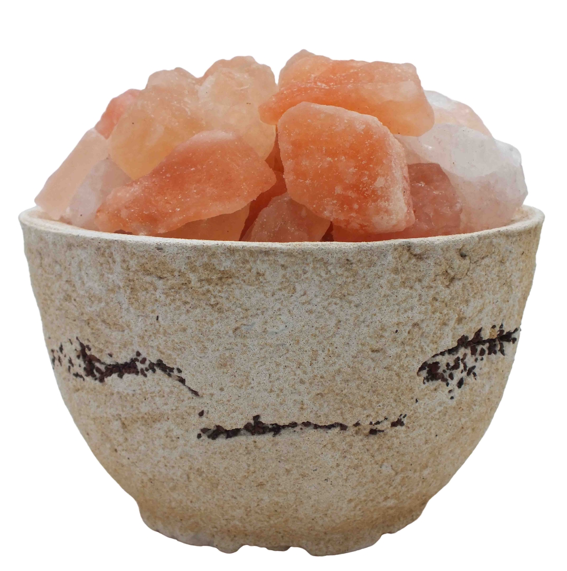 מנורת מלח הימלאיה בקערת חרס עגולה גבוהה