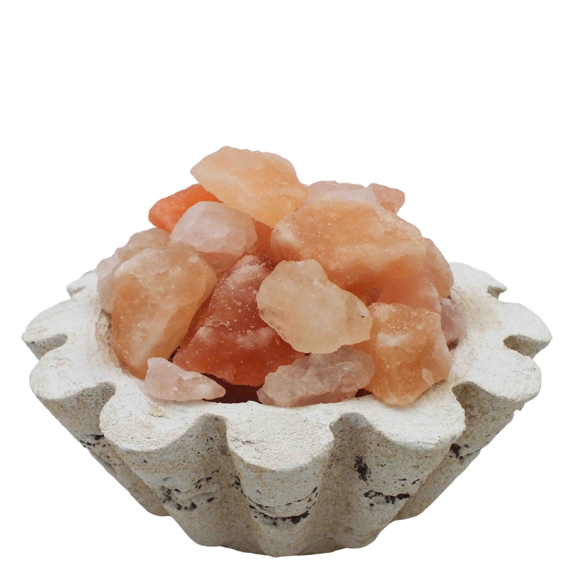 מנורת גבישי מלח הימלאיה בקערת חרס בצורת פרח