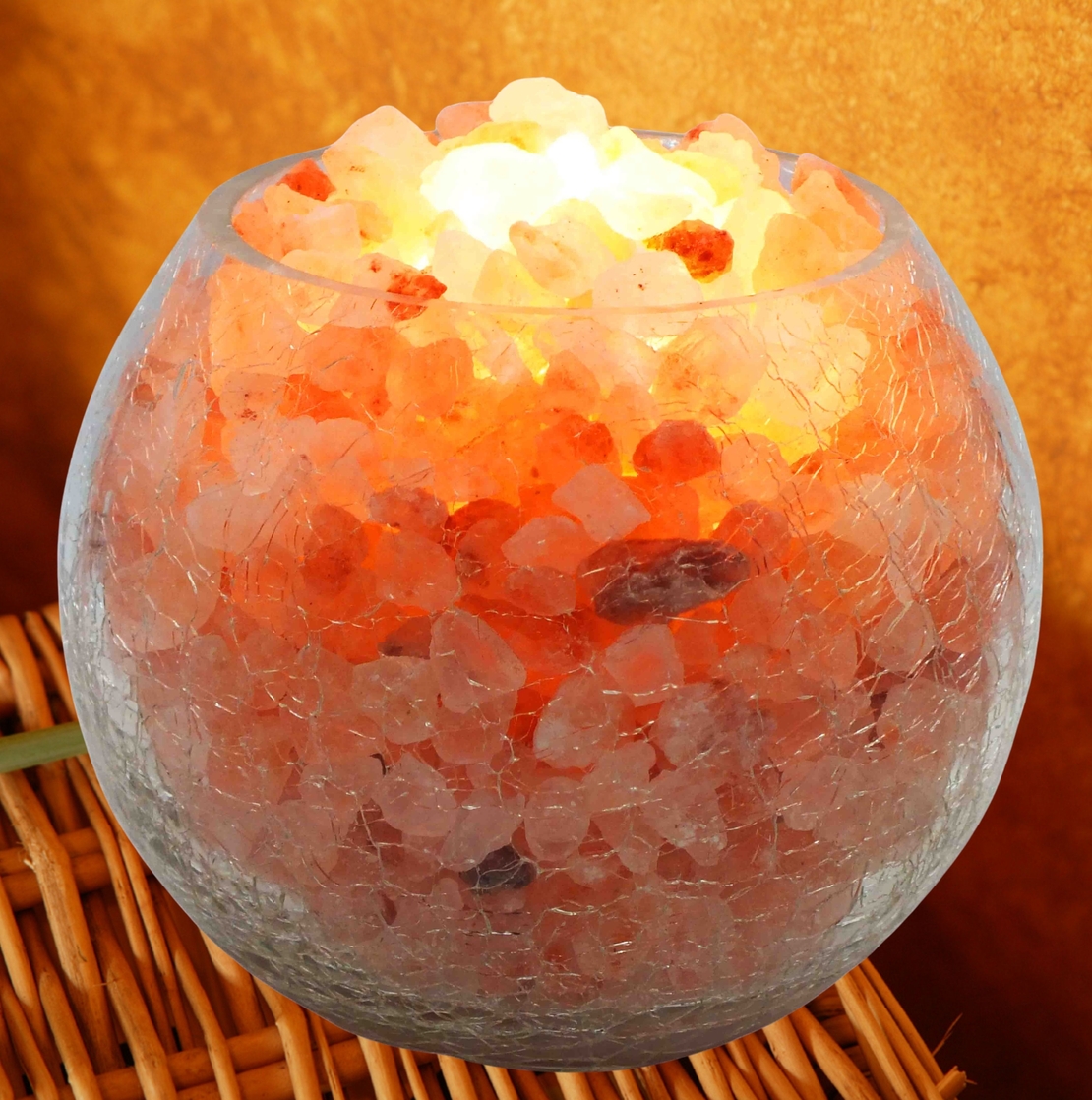 מנורת פתיתי מלח דקורטיבית במיני צנצנת דוגמת זכוכית סדוקה