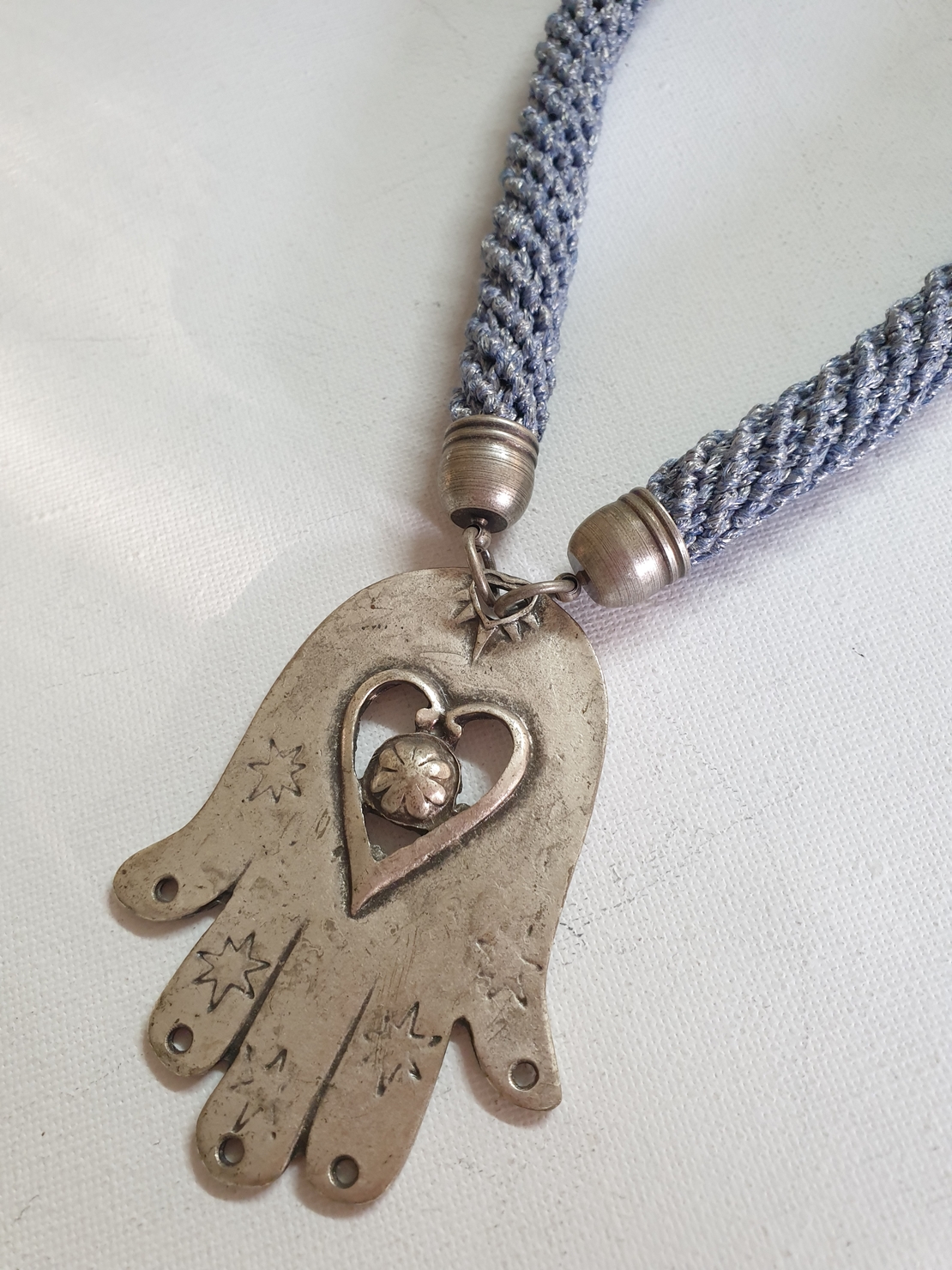Grey & Silver Hamsha Pendant Necklace - Hava