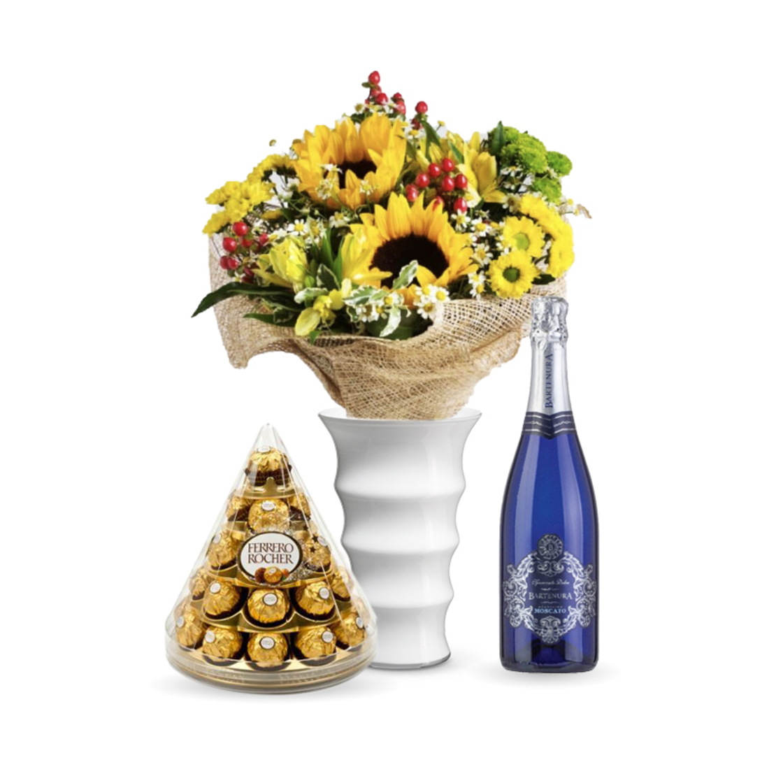 זר פרחים סיפור קיץ + פררה + יין (Dalorez)