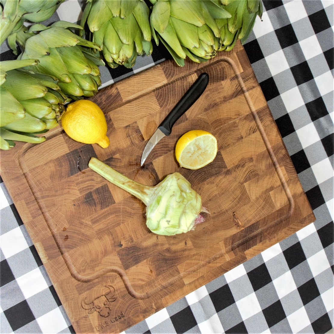 סט מלא ל  BBQ  הכול 3 בוצ'רים  מקצועים &  4 צלחות עץ אלון End Grain מוצר מקורי של D.K.S 