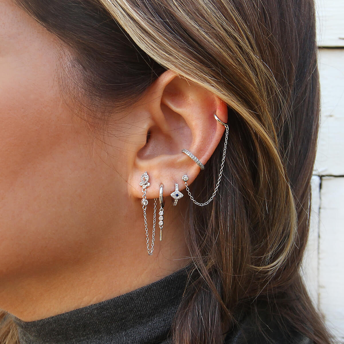 עגילי טריו זירקונים עגולים - כסף 925 